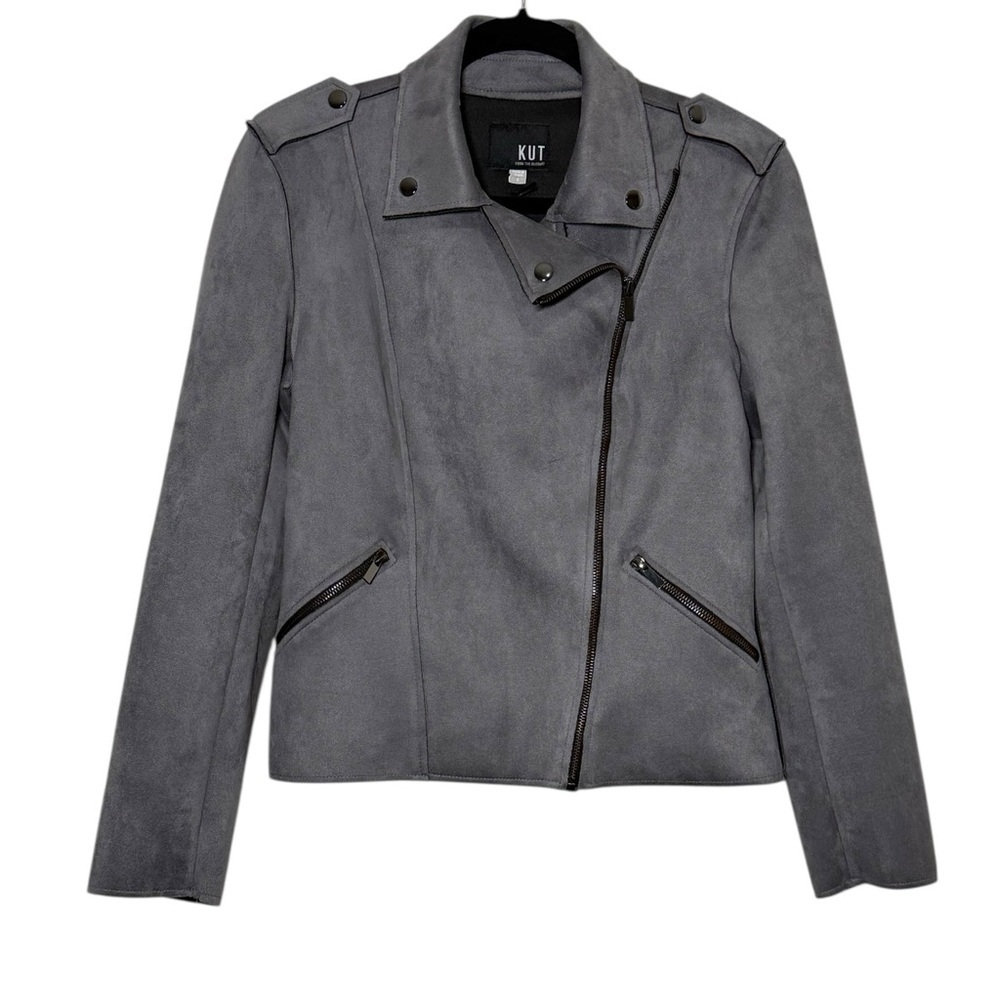 Kut from the Kloth Jacket Size Small Gray Faux Suede Moto Asymmetrical Zip NWT